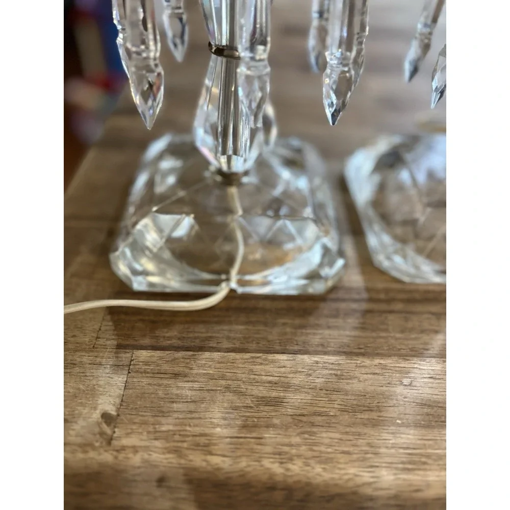 VTG Crystal Hurricane Buffet Lamps Mantle Etched Globes Prisms 15